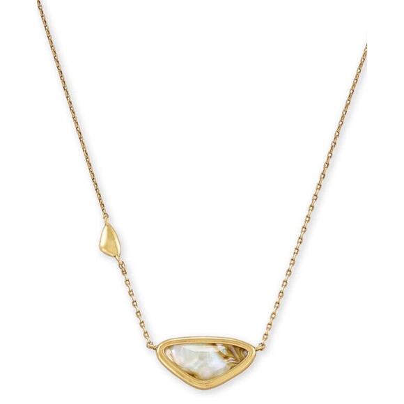 Kendra Scott Margot Vintage Gold Chain And Pendant in White Abalone Necklace - Picture 1 of 16